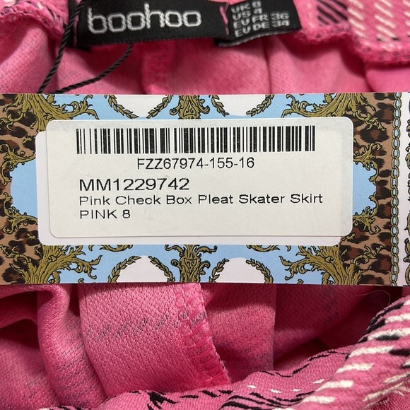 Boohoo NWT Pink Check Box Plaid Pleat Skater Mini Skirt Size 4 - Picture 4 of 6